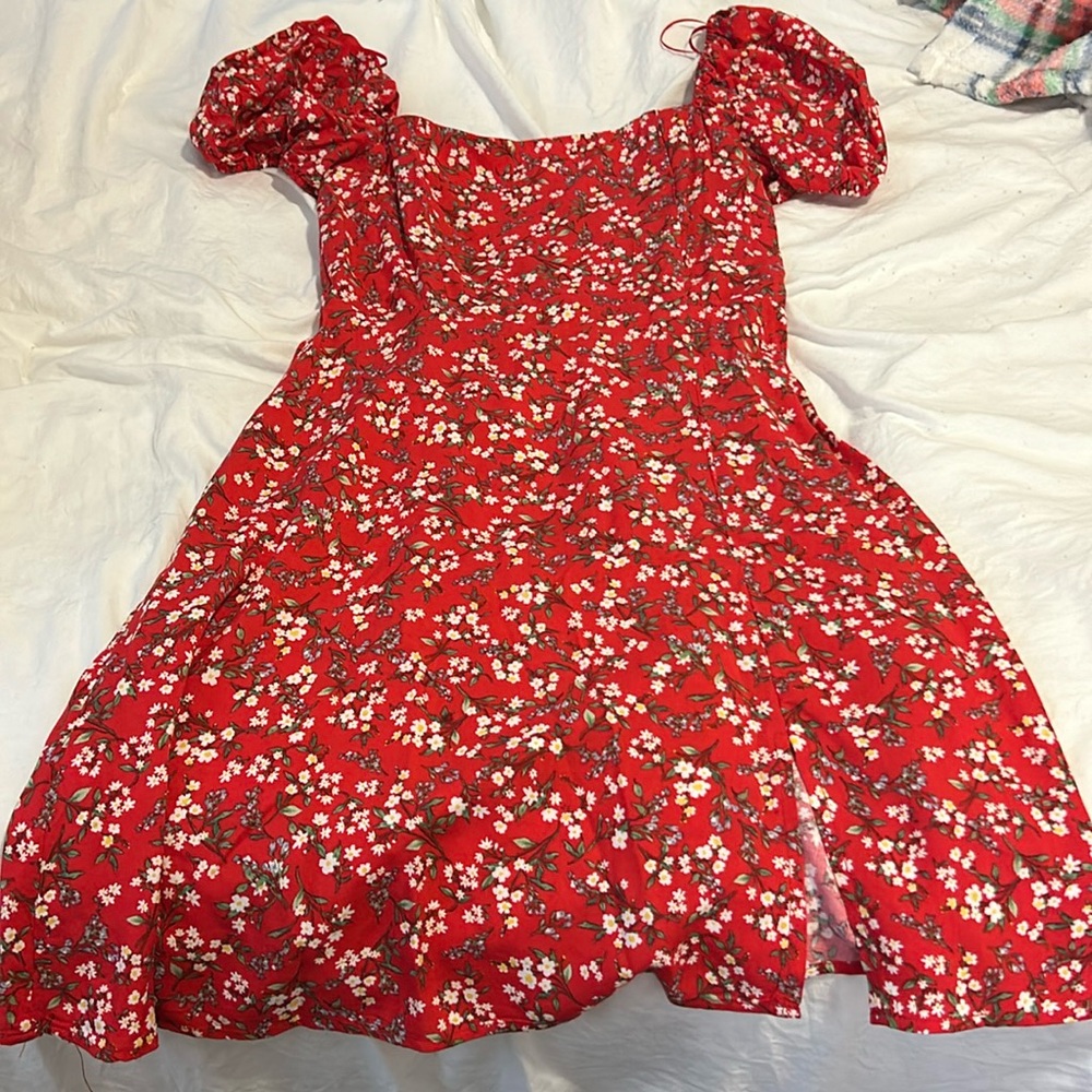 Francesca’s red with flowers mini dress , size small